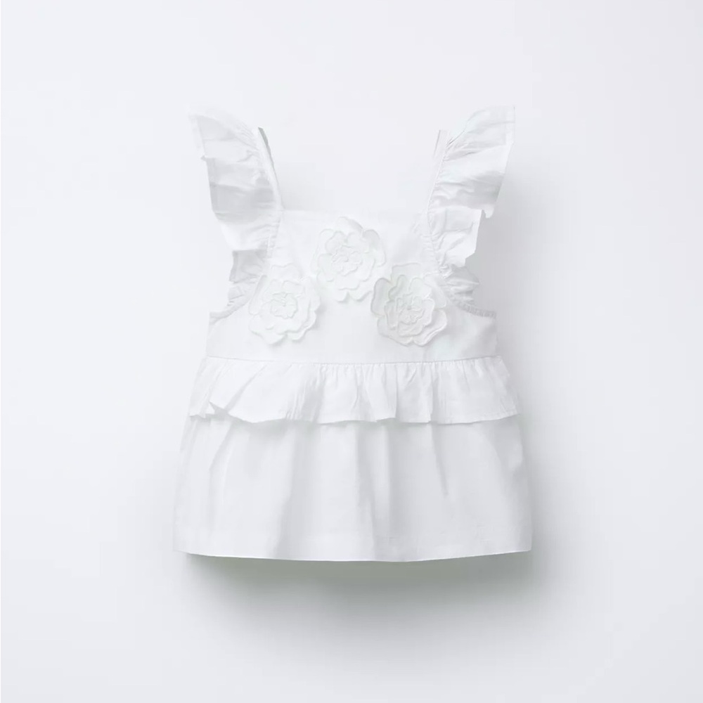 Zara Kids White Ruffled Floral Sleeveless Top